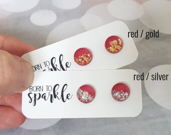 Clous d'oreilles rouges, boucles d'oreilles scintillantes rouges, cadeau de Noël pour maman, idées cadeaux rouges, clous rouges, clous d'oreilles rouges, belles boucles d'oreilles modernes