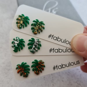 Monstera leaf earrings stud, Plant lover gift ideas, Plant earrings stud, Green earrings statement, Botanical earrings plant, Modern studs