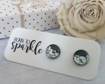 Schwarz und Silber Ohrringe, schwarze Ohrstecker Silber, Silberne Glitter Ohrringe schwarze Ohrstecker, Weihnachtsgeschenke für Freunde Geburtstagsgeschenk Schmuck schwarz