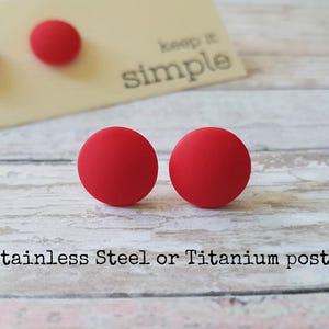 Red earrings minimalist, Red stud earrings, Earrings red, Red jewelry, Gift for her, Hypoallergenic earrings, Simple earrings, Everyday stud