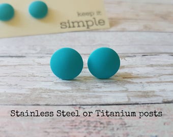 Turquoise earrings stud, Simple earrings turquoise, Turquoise stud earrings, Turquoise studs, Everyday post earrings, Gift for best friend