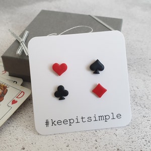 Card Suit Earrings, Poker Set Stud Earrings, Spade Earring, Club Earring, Diamond Earring, Heart earring, Fun earrings set, Poker earrings