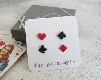 Card Suit Earrings, Poker Set Stud Earrings, Spade Earring, Club Earring, Diamond Earring, Heart earring, Fun earrings set, Poker earrings