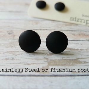 Matte black studs, Black stud earrings, Black earrings for men, Round earrings, Tiny stud earrings, Simple earrings black, Hypoallergenic image 1