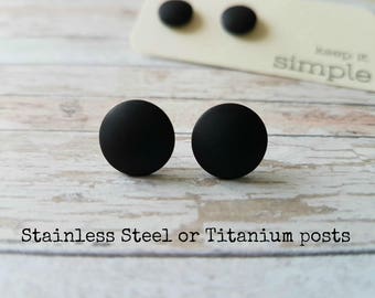 Matte black studs, Black stud earrings, Black earrings for men, Round earrings, Tiny stud earrings, Simple earrings black, Hypoallergenic