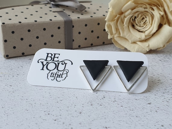Black triangle earrings, Minimalist geometric earrings, Large stud earrings, Elegant earrings, Hypoallergenic earrings, Titanium earrings