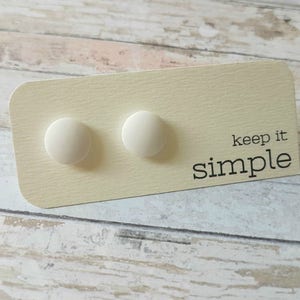 Matte white stud earrings, White earrings small, White studs, White post earrings, Girlfriend gift, Minimalist earrings, Round earrings image 5