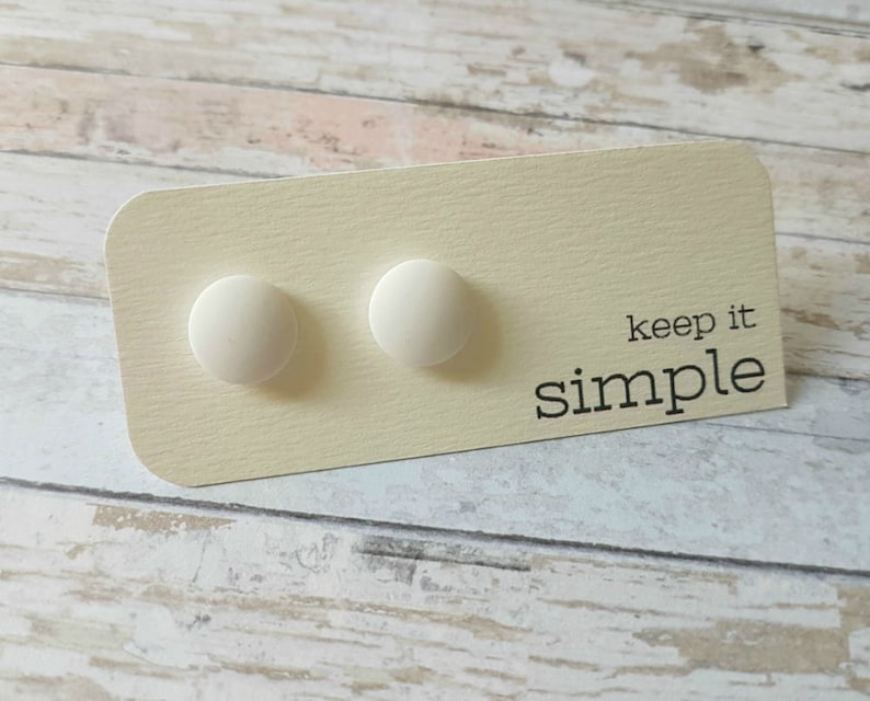 Matte white stud earrings, White earrings small, White studs, White post earrings, Girlfriend gift, Minimalist earrings, Round earrings image 5