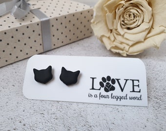 Black cat earrings, Animal jewelry black, Cat stud earring hypoallergenic, Cat lover gift jewelry, Kitten studs, Cat post earrings, Cat gift