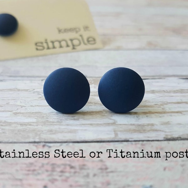 Navy blue earrings, Dark blue earrings, Stud earrings for men, Navy earrings, Post earrings blue, Unisex earrings, Navy studs, Matte studs