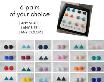 Set di 6 paia di orecchini, orecchini a perno semplici e minimalisti, orecchini geometrici, orecchini a perno piccoli, orecchini triangolari, orecchini esagonali e quadrati