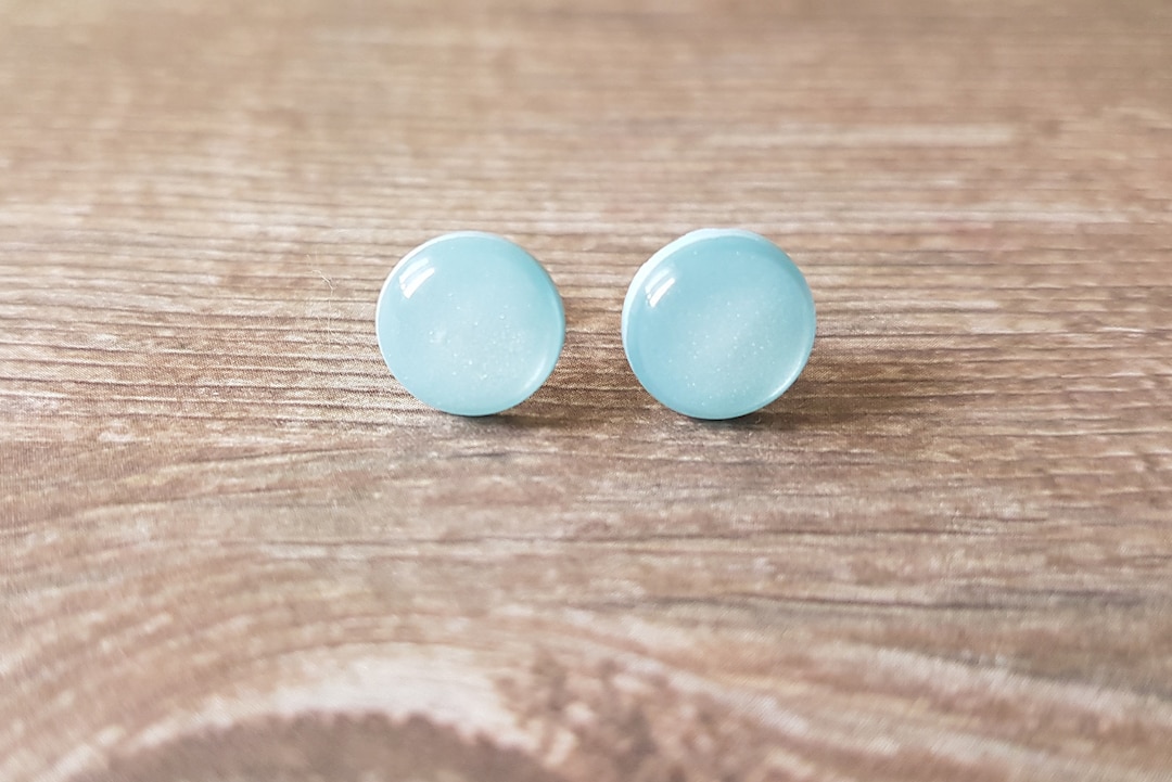Baby Blue Earrings, Light Blue Stud Earrings Geometric, Light Blue Earrings Minimalist, Pale