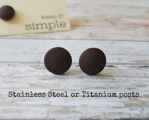 Brown earrings, Mens earrings brown, Brown stud earrings, Matte brown earrings, Brown jewelry, Earrings for him, Brown post earrings, Boho