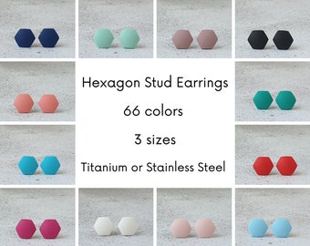 Hexagon Stud Earrings Minimalist, Titanium earrings studs, Geometric earrings poymer clay, Tiny stud earrings, Colorful earrings unisex