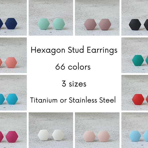 Hexagon Stud Earrings Minimalist, Titanium earrings studs, Geometric earrings poymer clay, Tiny stud earrings, Colorful earrings unisex