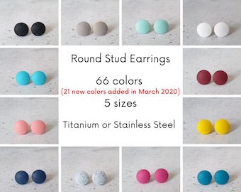 Round stud earrings simple, Titanium stud earrings, Circle earrings stud, Stud earrings minimalist, Colorful earrings for women or men studs