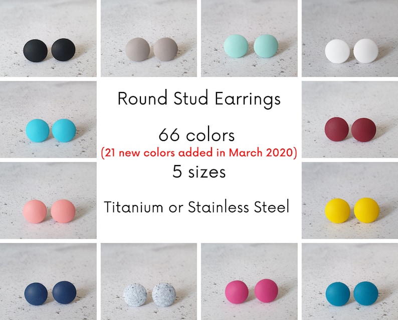 Round stud earrings simple, Titanium stud earrings, Circle earrings stud, Stud earrings minimalist, Colorful earrings for women or men studs zdjęcie 1