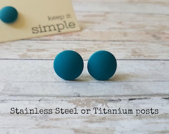 Dark teal earrings, Teal stud earrings, Teal blue earrings, Simple stud earrings teal, Teal earrings minimalist, Dark teal jewelry