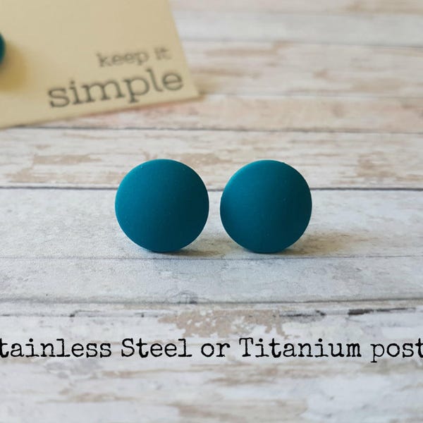 Dark teal earrings, Teal stud earrings, Teal blue earrings, Simple stud earrings teal, Teal earrings minimalist, Dark teal jewelry