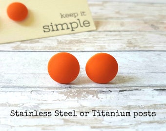 Orange stud earrings, Orange earrings, Simple earrings orange, Orange jewelry minimal, Matte studs orange, Everyday earrings minimalist