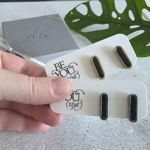 Black Oval Bar Stud Earrings, Contemporary Polymer Clay Errings, Modern minimalist jewelry, Large Stud  Earrings for Her, Trendy Earrings