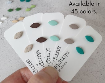 Leaf stud earrings clay, Colorful earrings minimalist, Leaf shaped earrings simple studs, Minimalist earrings, Everyday earrings handmade