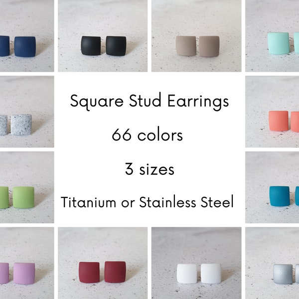 Square stud earrings, Geometric earrings square stud, Square studs, Minimalist stud earrings, Earrings for sensitive ears, Simple earrings