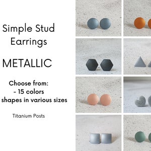 Metallic stud earrings simple, Titanium earrings minimalist, Simple earrings for everyday, Geometric stud earrings, Choose color and style