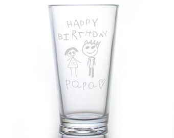 ARTE INFANTIL Pint Glass ~ Grabado con láser personalizado ~ Regalo para abuelos, padres, tías, tíos maestros y más