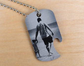 Etiqueta de perro con abridor de botellas con foto ~ Regalo para cónyuge, esposa, marido, Marina, Ejército, Infantería de Marina, Fuerza Aérea, Collar con etiqueta de perro militar, Llavero