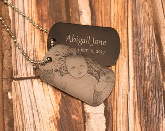 Custom Photo Dog Tag ( Custom Photo Dog Tag) - Bebé Foto - ENVÍO GRATUITO - Madre, Padre Regalo, Abuelo, Abuela, Abuelo, Llave de collar de etiqueta de perro militar
