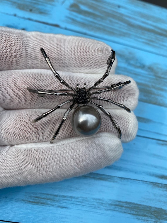 Black Widow Tarantula Spider Brooch Pin Silver Pe… - image 6
