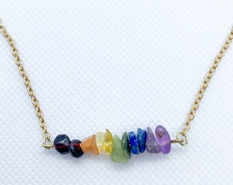 Rainbow Gemstone Necklace | Rainbow Crystal Necklace | Pride Necklace | Queer Necklace | LGBTQIA2+ Necklace | Pride Jewelry | LGBT Necklace