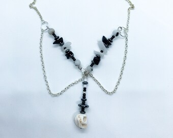 Grey Quartz and Black Obsidian Pendant Necklace | Smokey Quartz Necklace | Crystal Healing | Gift for Her | Gift for Him |