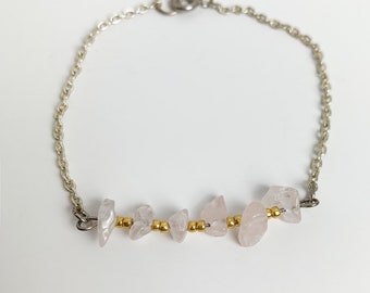 Rose Quartz Gemstone Bar Bracelet | Rose Quartz Bracelet | Gemstone Bracelet