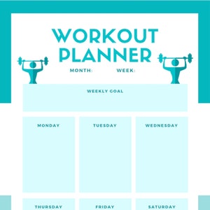 Workout Planner Template printable  PDF Download