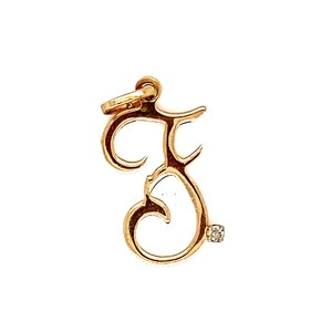 Vintage 14k yellow gold cursive initial F pendant charm with small diamond