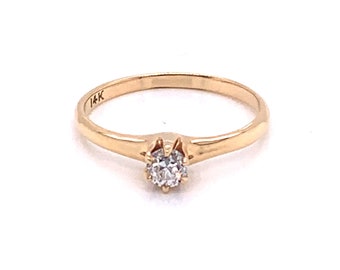 Vintage 1940s 14k Yellow Gold Old Mine Cut Diamond Solitaire Engagement Ring