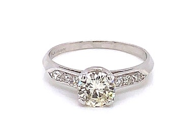 Vintage 1950s Platinum Diamond Engagement Ring .80ct