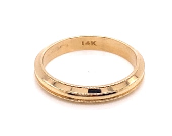 Vintage 1940’s 14k yellow gold engraved milgrain lines stackable wedding band