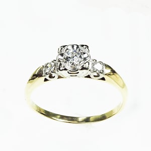 Vintage 1950&#39;s 14K Yellow Gold Diamond 3 Stone Engagement Ring .20ct