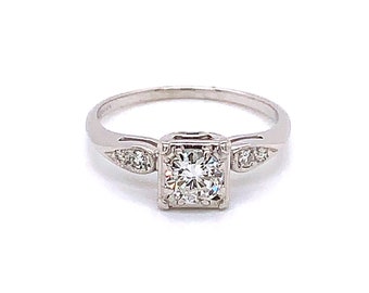 Vintage 1950's 14k White Gold Diamond Engagement Ring .50ct