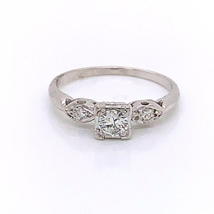 Vintage 1940's 14k White Gold Diamond Engagement Ring .24ct