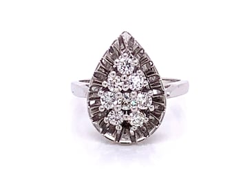 Vintage 1960's 14k white gold diamond cluster pear shape engagement statement ring .50ct