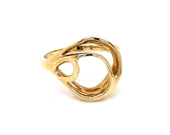 Anillo vintage de oro amarillo de 14 k con diseño de espiral de forma libre, años 80