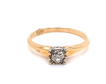 Vintage 1940s Diamond Engagement Ring With Old Mine Cut .15ct