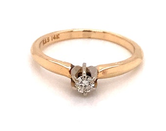 Vintage 1990's 14k yellow gold 6 prong diamond solitaire engagement ring .10ct