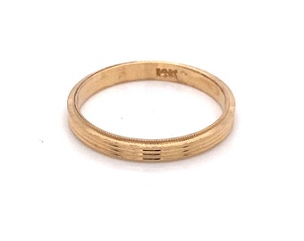Vintage 1940’s 14k yellow gold engine turn ridged milgrain stackable wedding band