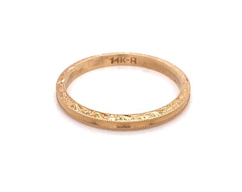 Vintage 1940’s 14k yellow gold milgrain and engraved stackable wedding band