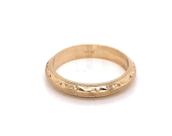Vintage 1940’s 14k yellow gold engraved stackable wedding band
